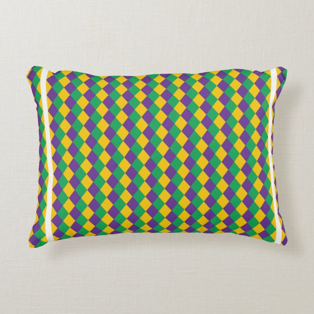 Mardi Gras Diamond Seamless Pattern. Violet, Yello Decorative Cushion (Front)