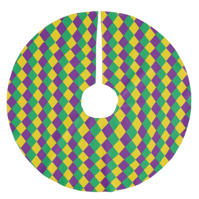 Mardi Gras Diamonds: Vibrant Festive Pattern Brushed Polyester Tree Skirt (Front)
