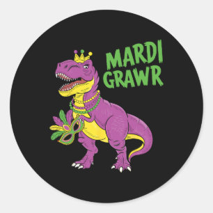 Mardi Gras Dinosaur T-rex Mardi Grawr For Kids Tod Classic Round Sticker