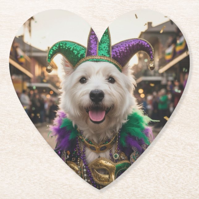 Mardi Gras Dog Jester Costume Paper Coaster (Front)