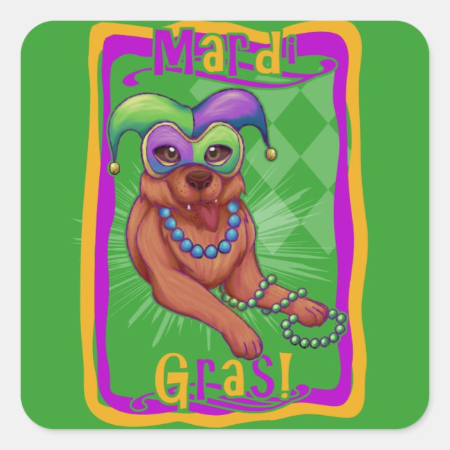 Mardi Gras Dog Square Sticker (Front)