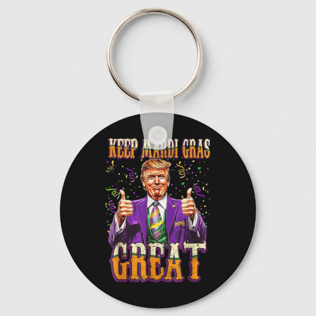 Mardi Gras Donald Trump Great Again American Flag Key Ring (Front)