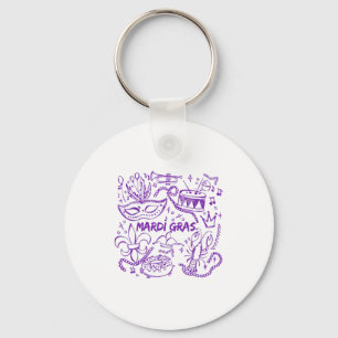 Mardi Gras Doodle Sketch T-shirt.png  Key Ring