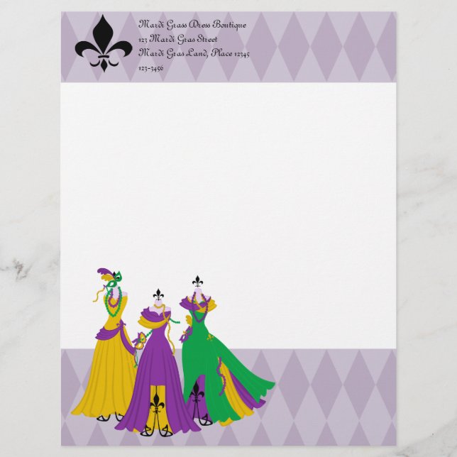 Mardi Gras Dress Shop Personalized Letterhead (Front)