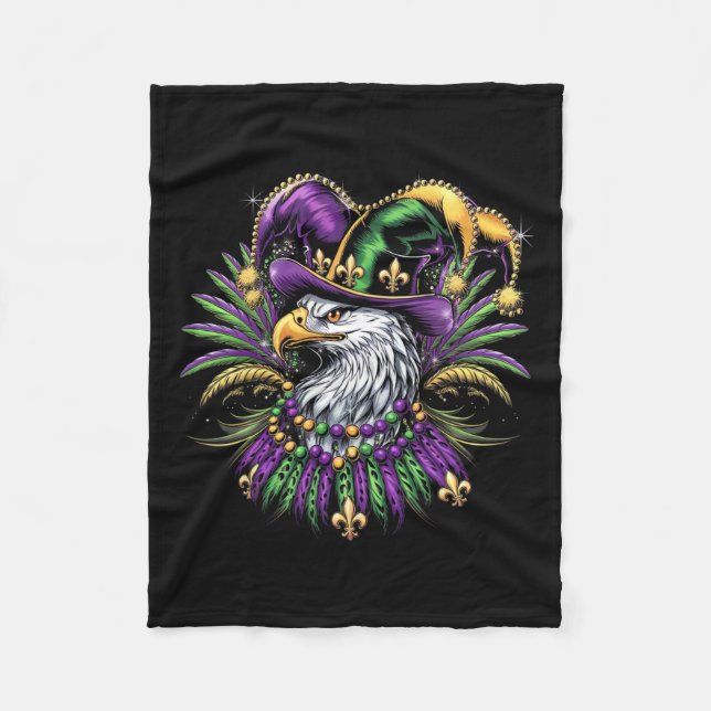 Mardi Gras Eagle Art With Jester Hat And Festive B Fleece Blanket (Front)