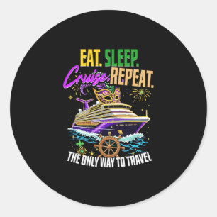 Mardi Gras Eat Sleep Cruise New Orleans Family Mat Classic Round Sticker
