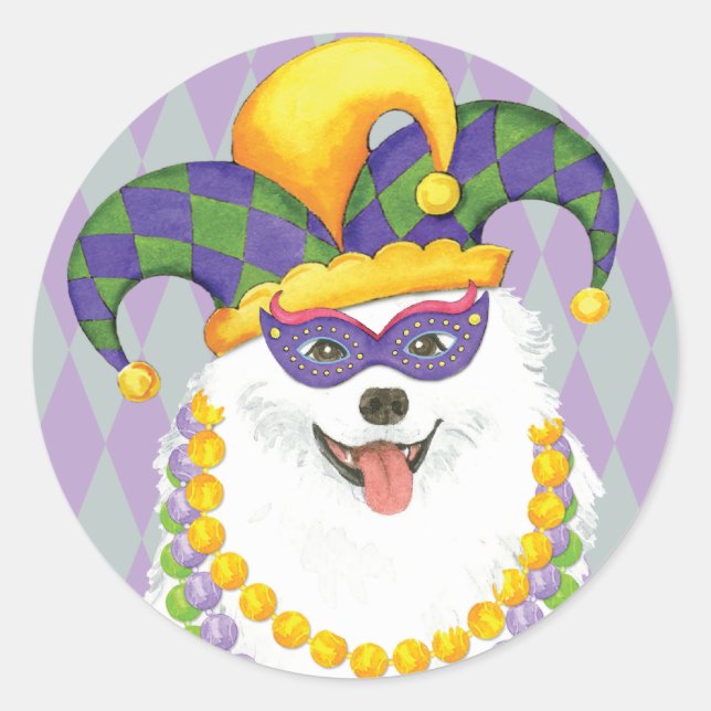 Mardi Gras Eskie Classic Round Sticker (Front)