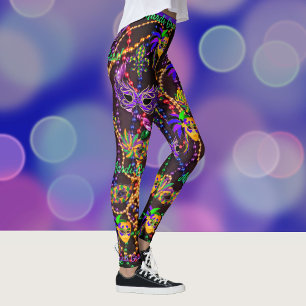 Mardi Gras Everything Beads Masks Party Leggings