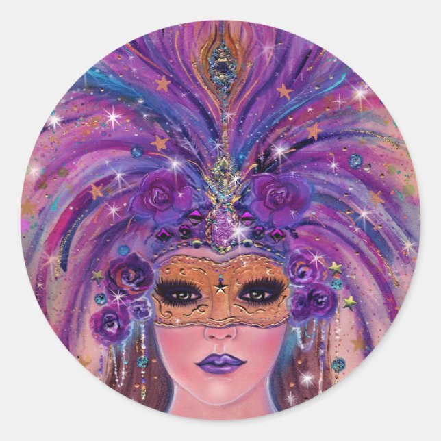 Mardi Gras fantasy woman in mask by Renee Lavoie  Classic Round Sticker (Front)