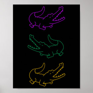 Mardi Gras Fat Tuesday Alligators Purple Green And Poster