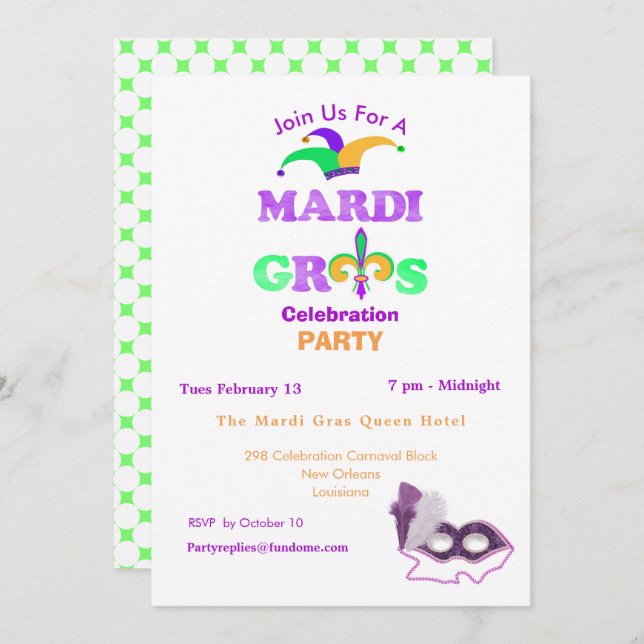 Mardi Gras Fat Tuesday Fun Party Theme Invite (Front/Back)