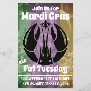 Mardi Gras Fat Tuesday Purple Gold Green Crawfish Flyer