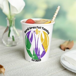 Mardi Gras Fat Tuesday Purple Gold Green Crawfish Paper Cups