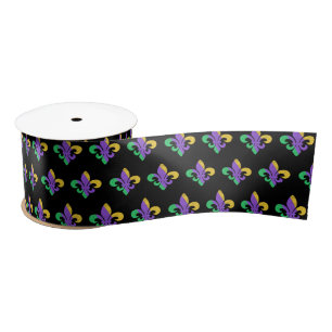 Mardi Gras Fat Tuesday Purple Green Fleur De Lis Satin Ribbon