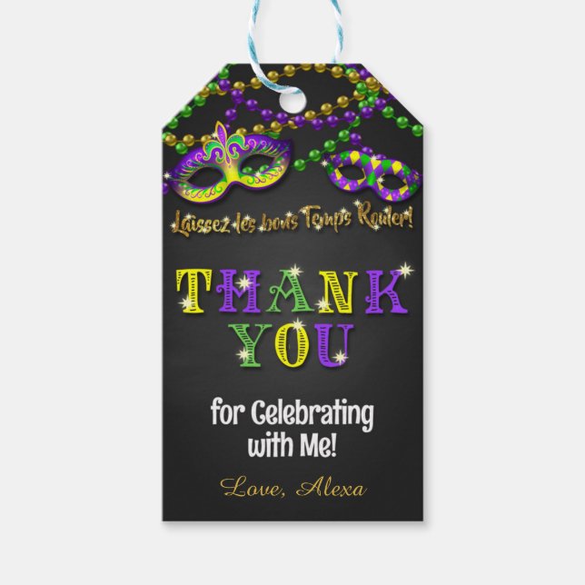 Mardi Gras Favour Tag - Celebrating with Me (Front)