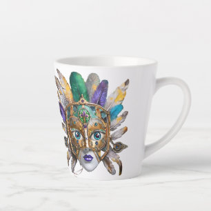 Mardi Gras Feather and Metal Mask Latte Mug