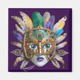 Mardi Gras Feather and Metal Mask Magnet