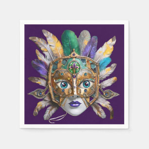 Mardi Gras Feather and Metal Mask Napkin