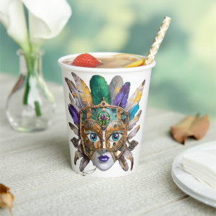 Mardi Gras Feather and Metal Mask Paper Cups