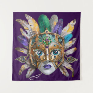 Mardi Gras Feather and Metal Mask Tapestry