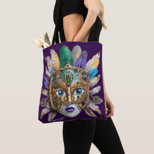 Mardi Gras Feather and Metal Mask Tote Bag