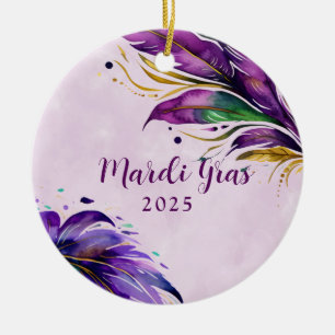 Mardi Gras Feather Dated Ceramic Tree Decoration