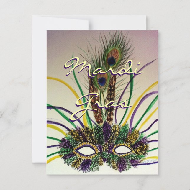 Mardi Gras Feather Mask Customised Party Invites (Front)