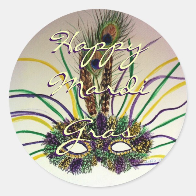 Mardi Gras Feather Mask Personalised Seal Stickers (Front)