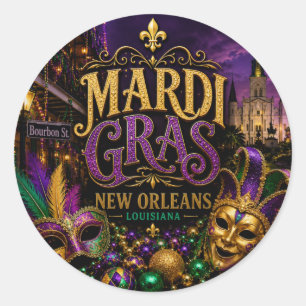 Mardi Gras Festival New Orleans Louisiana Classic Round Sticker