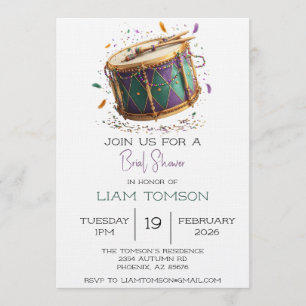 Mardi Gras Festive Drum Brial Shower Invitation