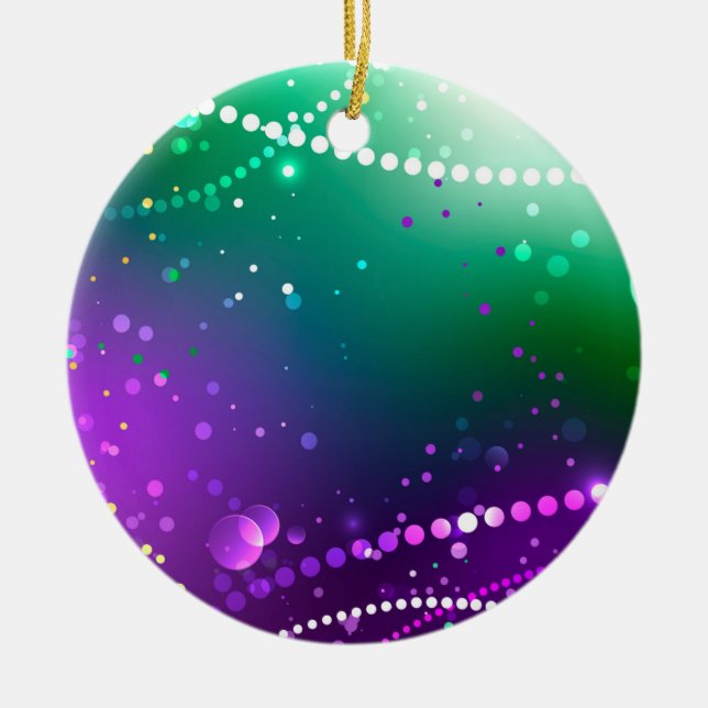 Mardi Gras Festive Purple Background Ceramic Tree Decoration (Front)