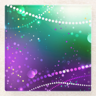 Mardi Gras Festive Purple Background Glass Coaster
