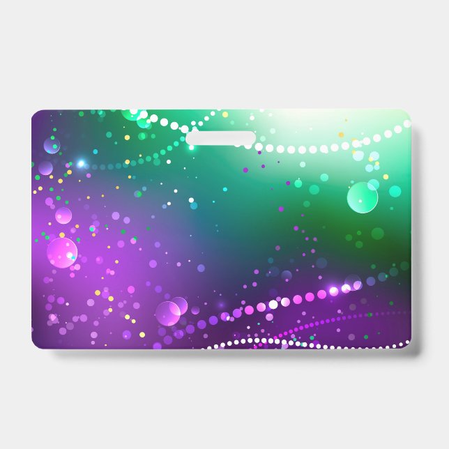 Mardi Gras Festive Purple Background ID Badge (Front)