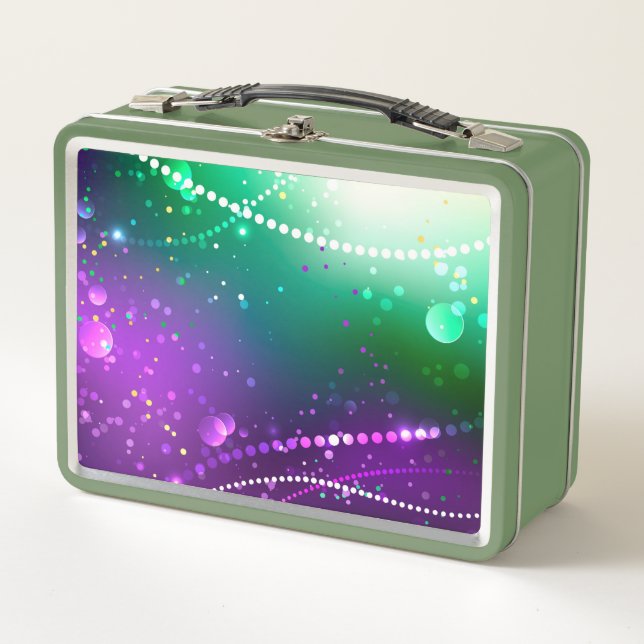 Mardi Gras Festive Purple Background Metal Lunch Box (Front)