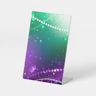 Mardi Gras Festive Purple Background Pedestal Sign