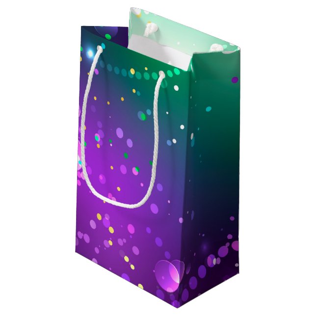 Mardi Gras Festive Purple Background Small Gift Bag (Back Angled)