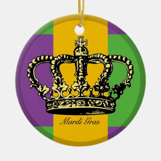 Mardi Gras Flag Crown Ceramic Tree Decoration (Front)