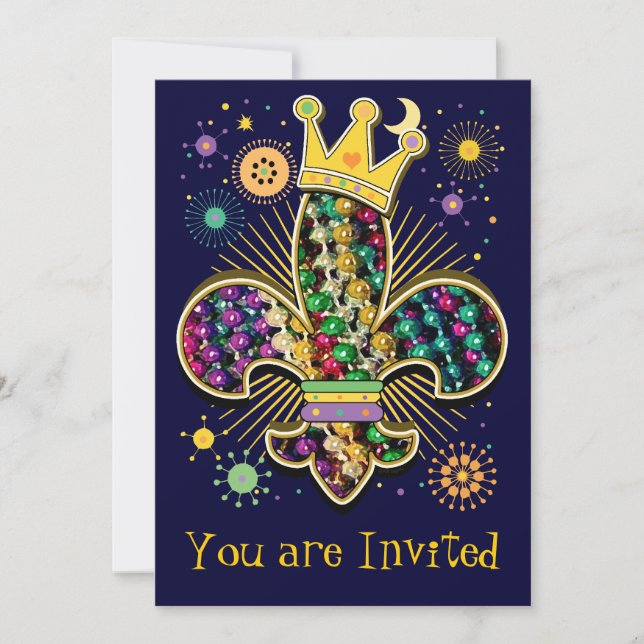 Mardi Gras Fleur Celebrate Invitation (Front)