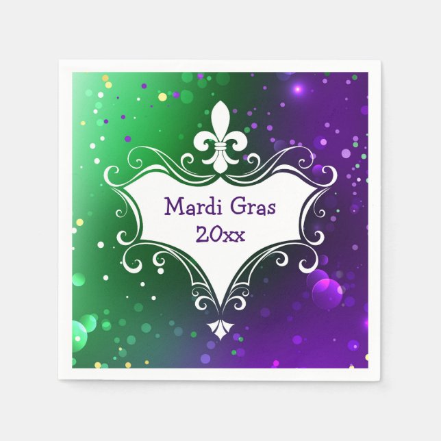 Mardi Gras Fleur-de-lis Add Year Napkin (Front)