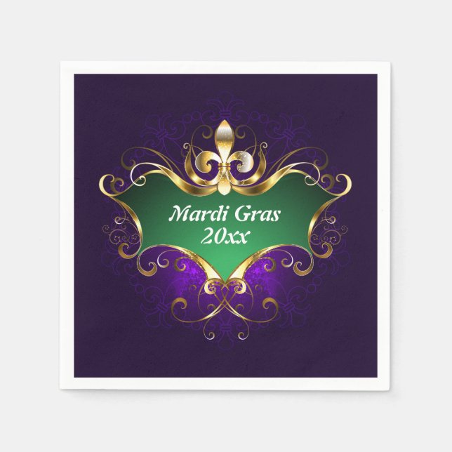 Mardi Gras Fleur-de-lis Add Year Napkin (Front)