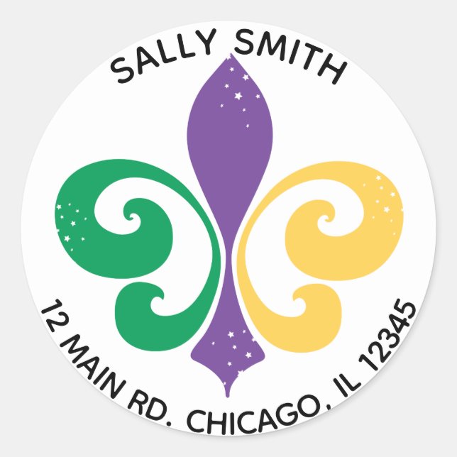 Mardi Gras Fleur De Lis Address label (Front)