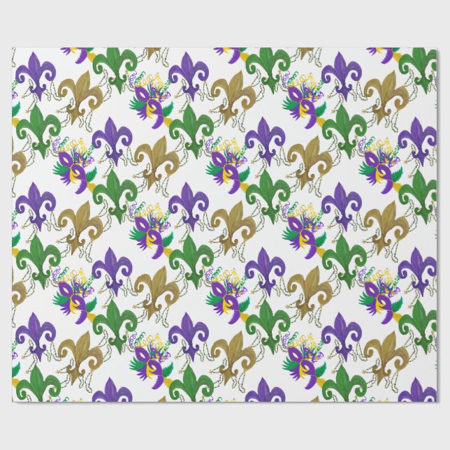 Mardi Gras fleur de lis and masks Wrapping Paper (Flat)