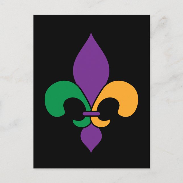 Mardi Gras Fleur de Lis Black Postcard (Front)