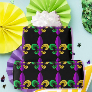 Mardi Gras Fleur de Lis Carnival Purple Green Gift Wrapping Paper