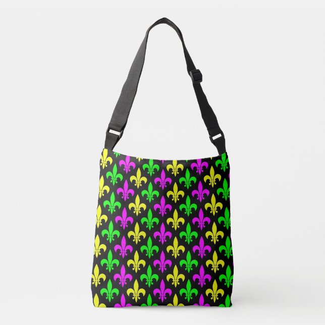 Mardi Gras Fleur De Lis Crossbody Bag (Front)