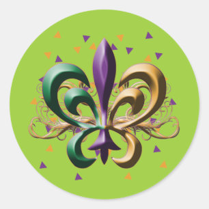 Mardi Gras Fleur de Lis Design Classic Round Sticker