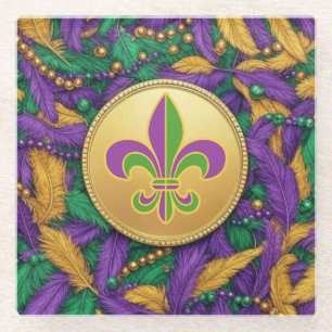 Mardi Gras Fleur de lis Glass Coaster