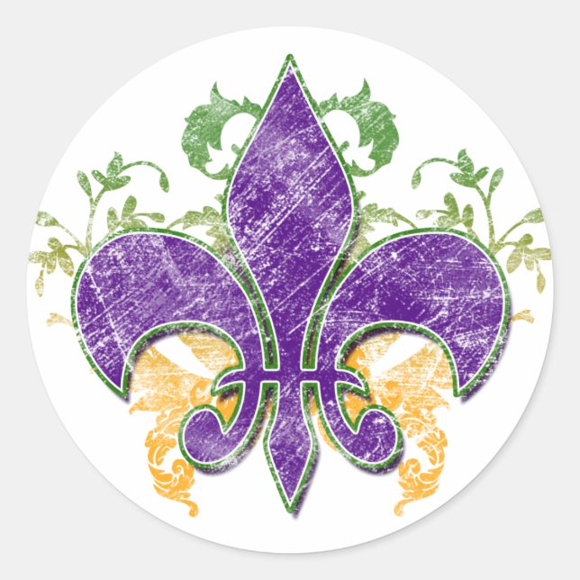 Mardi Gras Fleur-de-Lis Grunge Sticker (Front)