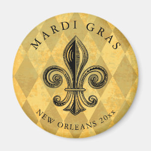 Mardi Gras Fleur-de-lis Harlequin Add Year Magnet