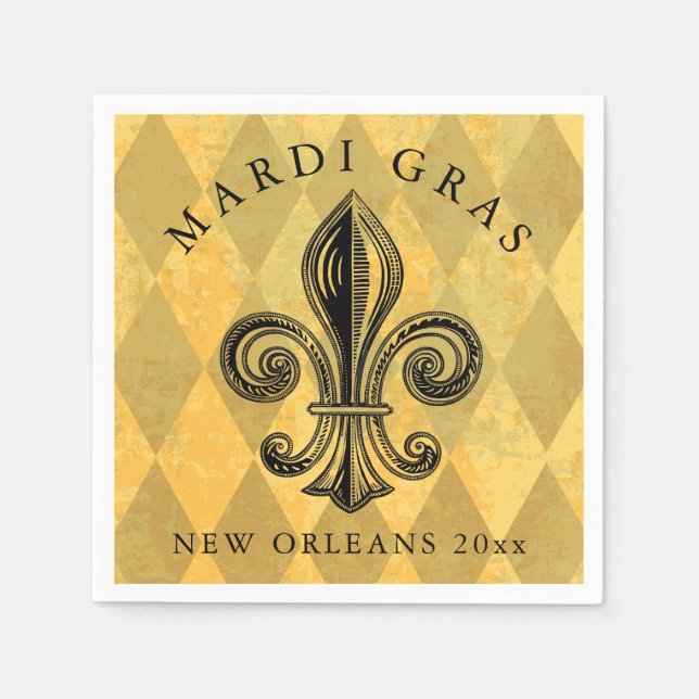 Mardi Gras Fleur-de-lis Harlequin Add Year Napkin (Front)